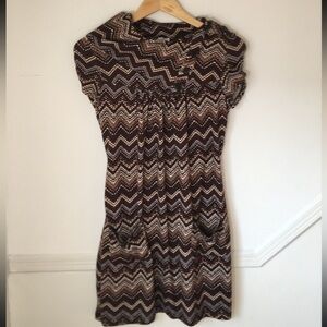Speechless Short Sleeve Cowl Neck Chevron Patterned Dress